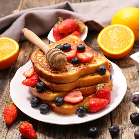 Orange-Mango-French-Toast-with-Honey-Roasted-Strawberry-Compote Happy Valley Honey