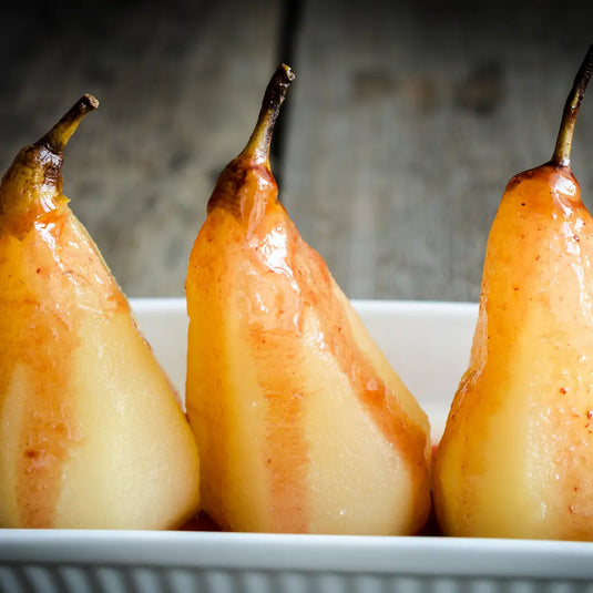 Pears-Poached-in-Pinot-Gris-with-Pohutukawa-Honey-and-Ginger Happy Valley Honey
