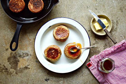 Honey, Cinnamon and Rye Crumpets