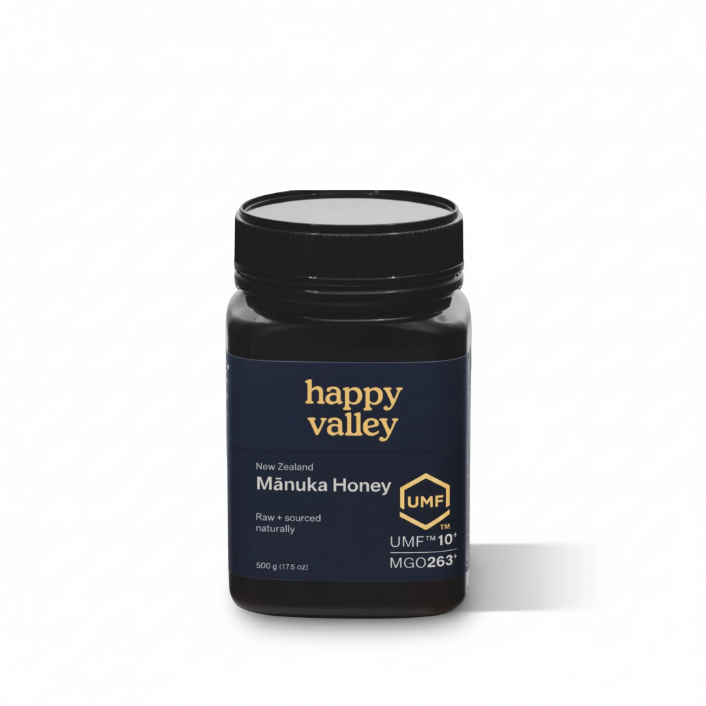Happy Valley UMF® 10+ Manuka Honey, 500g jar, raw, sourced naturally, UMF certified, MGO 263+